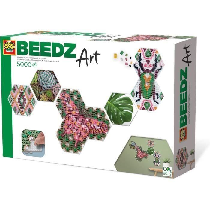 SES CREATIVE Beedz Art Kit Manualidades: Baldosas Hexagonales Botánicas para Planchar Cuentas y Crear Decoración