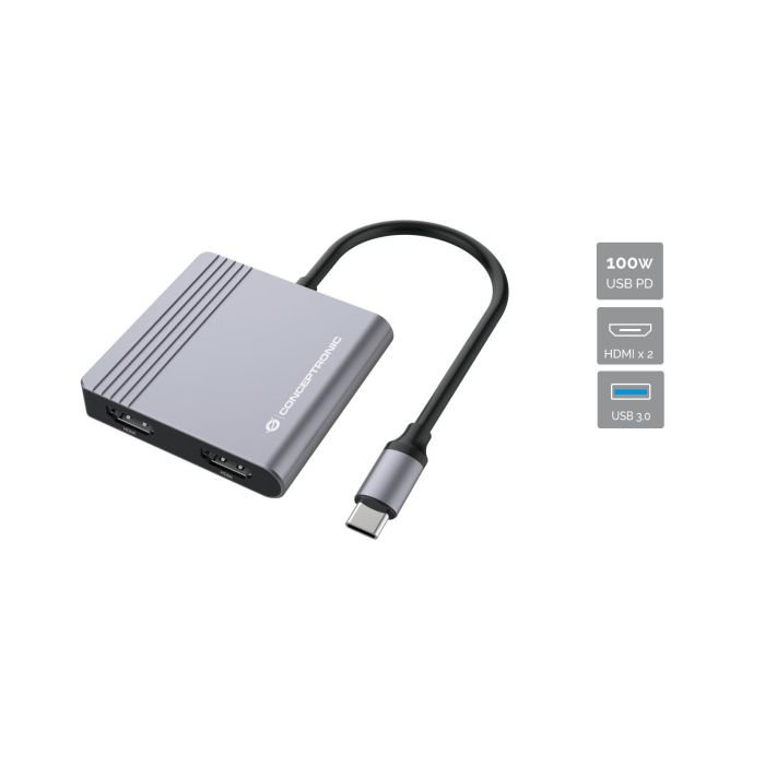 CONCEPTRONIC ADAPTADOR USB-C 4EN1 DONN013 HDMI X2 USB-C PD 100W USB 3.0 CONCEPTRONIC ADAPTADOR USB-C 4EN1 DONN013 HDMI X2 USB-C PD 100W USB 3.0