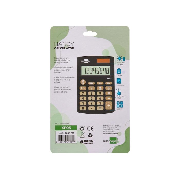 Calculadora Liderpapel Bolsillo Xf05 8 Digitos Solar Y Pilas Color Negro 98x62x8 mm 4