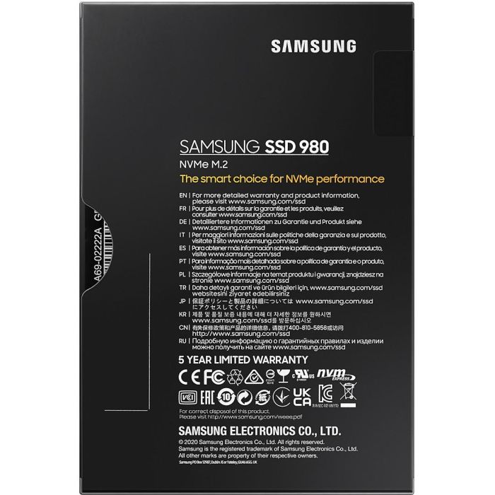 Samsung SSD 500GB 980 NVMe PCIe 3.0 x4 M.2 (hasta 3100 MB/s lectura, 2600 MB/s escritura) MZ-V8V500BW 5