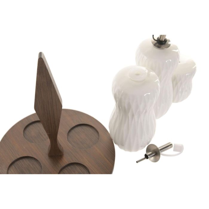 DKD Home Decor Pengjia 25 Aceitera Vinagrera Set de 4 Porcelana Bambu Blanco Marron Oscuro 17 x 19 x 17 cm 1