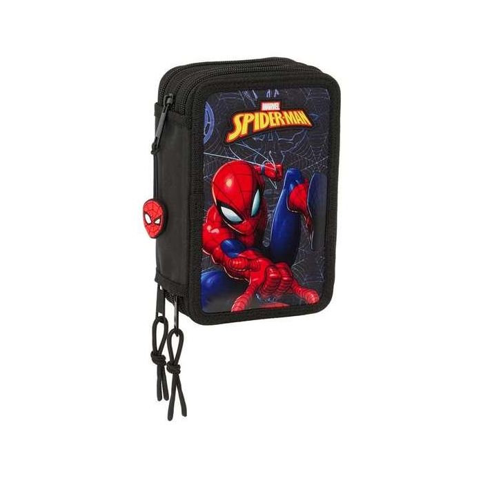Estuche Escolar con Accesorios Spider-Man Attack Negro 12,5 x 19,5 x 5,5 cm 37 Piezas