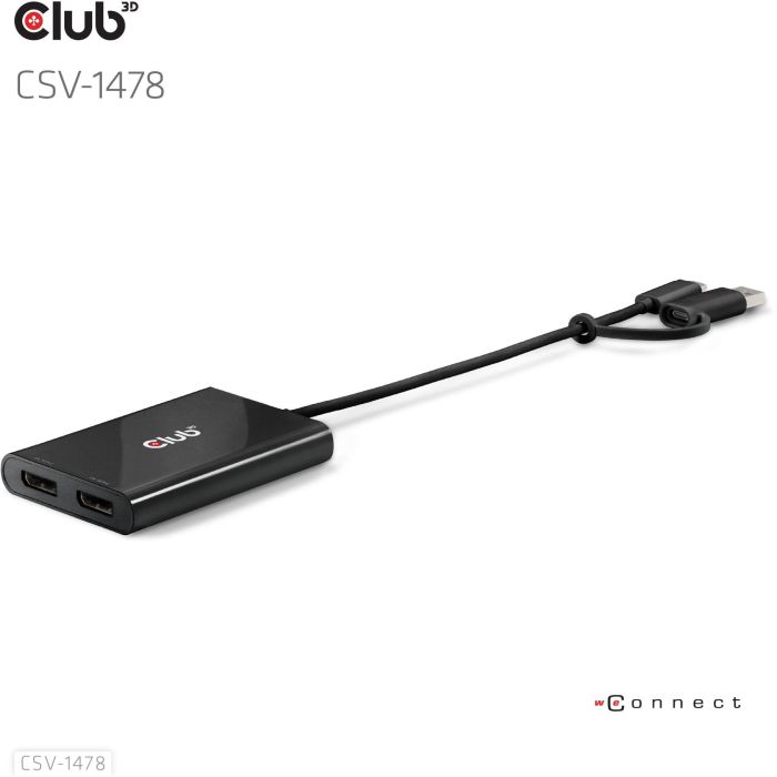 Club3D CSV-1478 Adaptador USB-C a 2x DisplayPort 4K@60Hz - Conexión Dual Monitor para PC Portátil y Escritorio Negro 1 Club3D CSV-1478 Adaptador USB-C a 2x DisplayPort 4K@60Hz - Conexión Dual Monitor para PC Portátil y Escritorio Negro 1