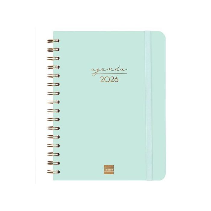 Finocam Agenda Espiral Alma 2026 E10-155x212 mm DIN A5 Svh Menta Tapa Dura Antirrayaduras con Goma y Adhesivos