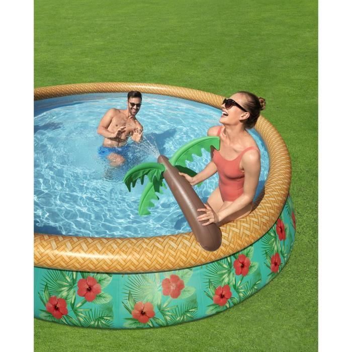 Bestway Piscina Fast Set 457x84 cm con filtro 58383 y cartucho 58094, 9.677L, fuente palma y decoración floral 1