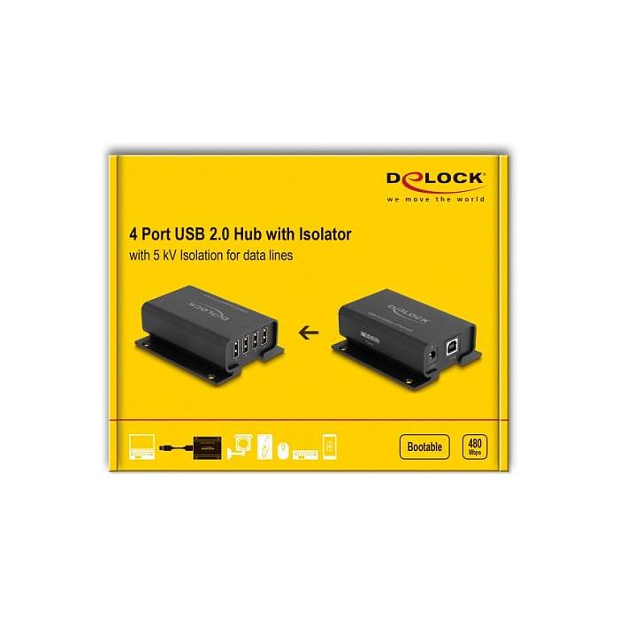 Delock Concentrador USB 2.0 4 Puertos Aislador 5 kV para Datos, Tipo A y B, Negro, Metal, para 0 - 40 °C 3 Delock Concentrador USB 2.0 4 Puertos Aislador 5 kV para Datos, Tipo A y B, Negro, Metal, para 0 - 40 °C 3