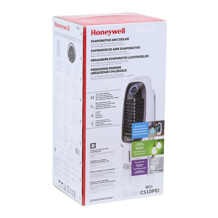 Honeywell Enfriador de aire evaporativo 85W, 10L, 3 velocidades, funciones: enfriador, humidificador, ventilador, para áreas hasta 18m² 1 Honeywell Enfriador de aire evaporativo 85W, 10L, 3 velocidades, funciones: enfriador, humidificador, ventilador, para áreas hasta 18m² 1