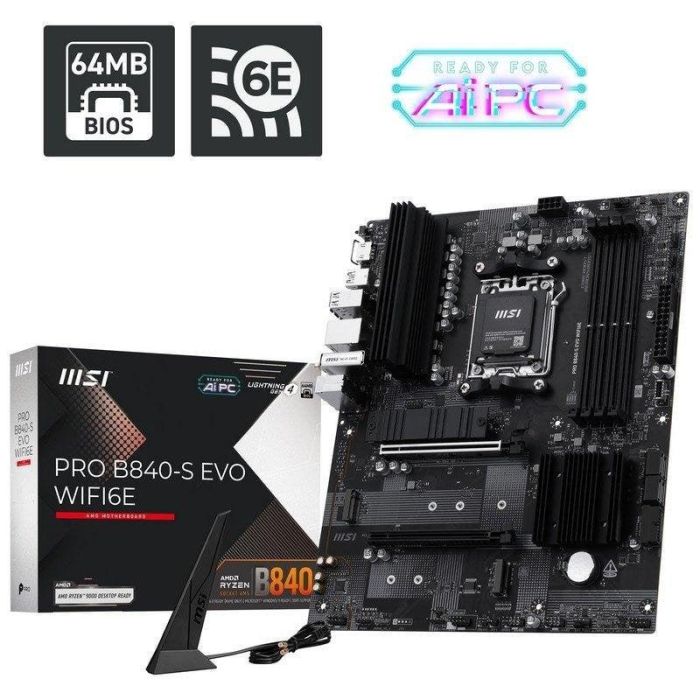 MSI Placa Base PRO B840-S EVO WIFI 6E para AMD Ryzen Serie 7000/8000/9000 AM5 DDR5 con WiFi 6E y LAN 2.5G 911-7E93-001 2