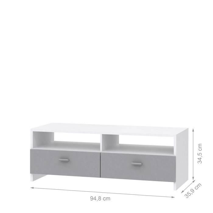 FINLANDEK Mueble TV HELPPO Contemporáneo Tablero de Partículas Gris y Blanco con 2 Solapas y 2 Huecos - 95 cm Ancho 3 FINLANDEK Mueble TV HELPPO Contemporáneo Tablero de Partículas Gris y Blanco con 2 Solapas y 2 Huecos - 95 cm Ancho 3