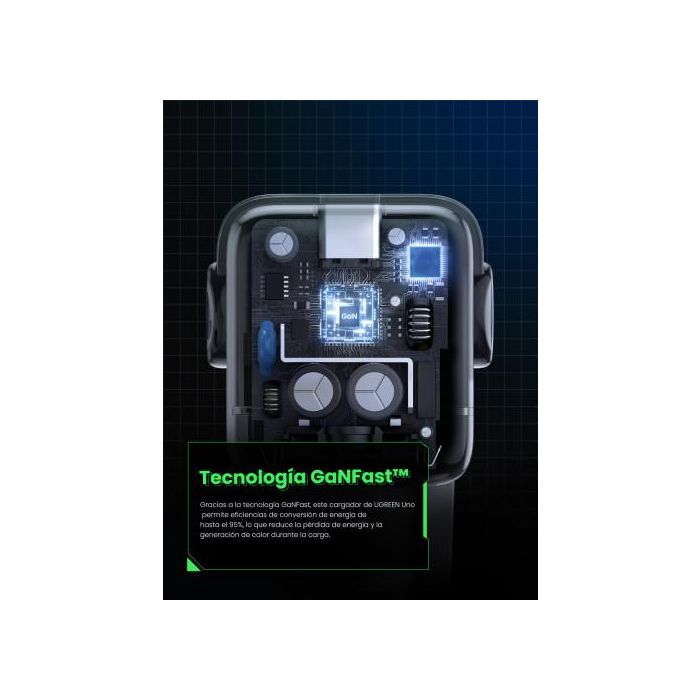 UGREEN 25685B Cargador Nexode RG 65W 3 Puertos GaN Carga Rápida Interior Gris 12