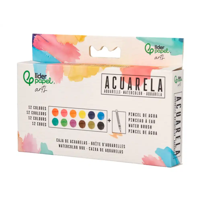 Liderpapel Acuarela 12 Colores con Pincel de Agua Rellenable Estuche de Plástico 3