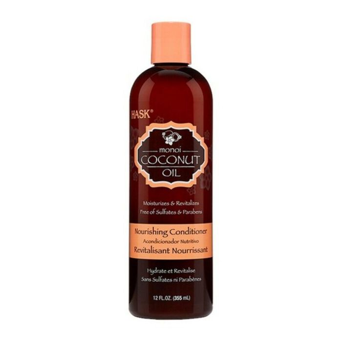 Hask Acondicionador Nutritivo Monoi Coconut Oil para Cabello Seco y Dañado, Hidratante y Suavizante, 355 ml, Cruelty-Free