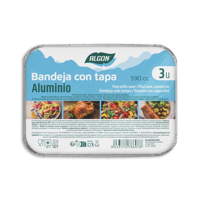 Set de 3 bandejas rectangulares de aluminio con tapa 590cc Algon - Inde (12 Unidades) 4 Set de 3 bandejas rectangulares de aluminio con tapa 590cc Algon - Inde (12 Unidades) 4