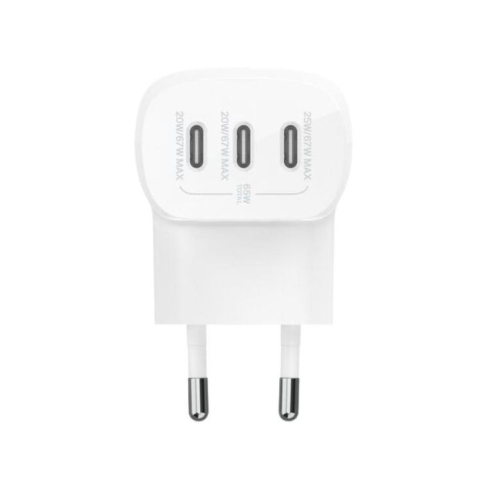 Belkin Cargador WCC002VFWH 67W 3X USB-C Blanco para Carga Rápida y Múltiples Dispositivos