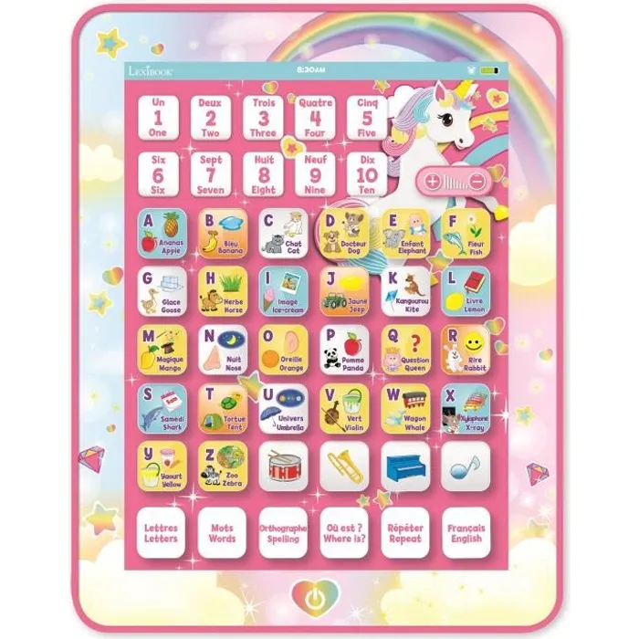 Lexibook Tableta Educativa Bilingüe Unicorn Francés Inglés Pantalla Táctil Modos de Juego