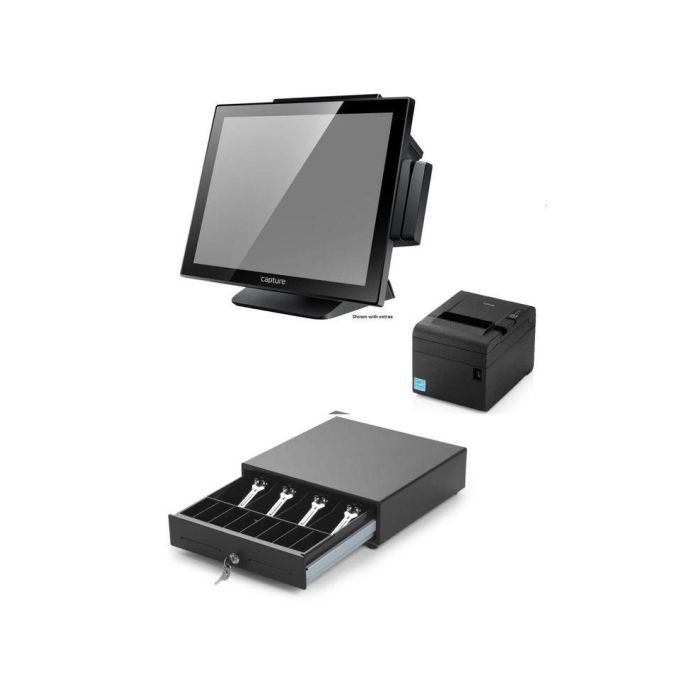 Capture Sistema POS "todo en uno" Swordfish, Windows 10 IoT, Core i5, 8GB RAM, 128GB SSD, pantalla táctil 15", impresora térmica, cajón efectivo 330mm