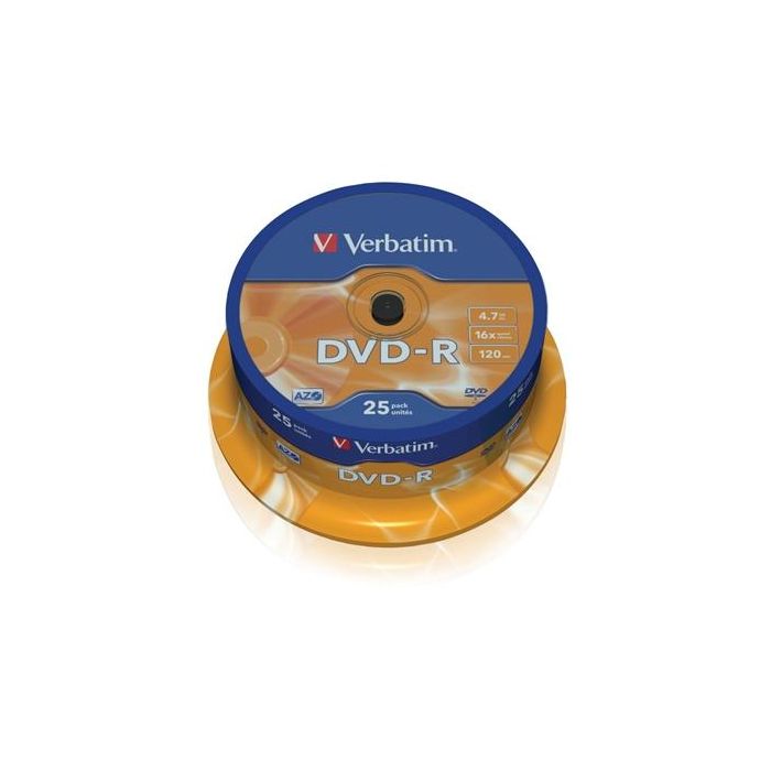 Verbatim DVD-R 4.7 GB 16X 120 Min Tarrina 25 Unidades - HardCoat Scratch Guard y AZO Technology para Calidad y Durabilidad