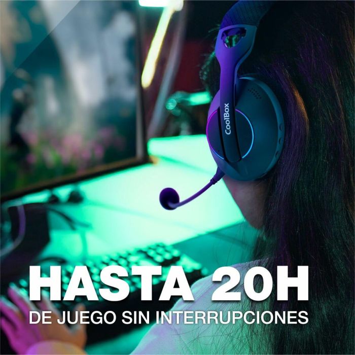 Coolbox Auriculares WB01 Inalámbricos Bluetooth 5.4 con Micrófono Extraíble y RGB - Blanco 3