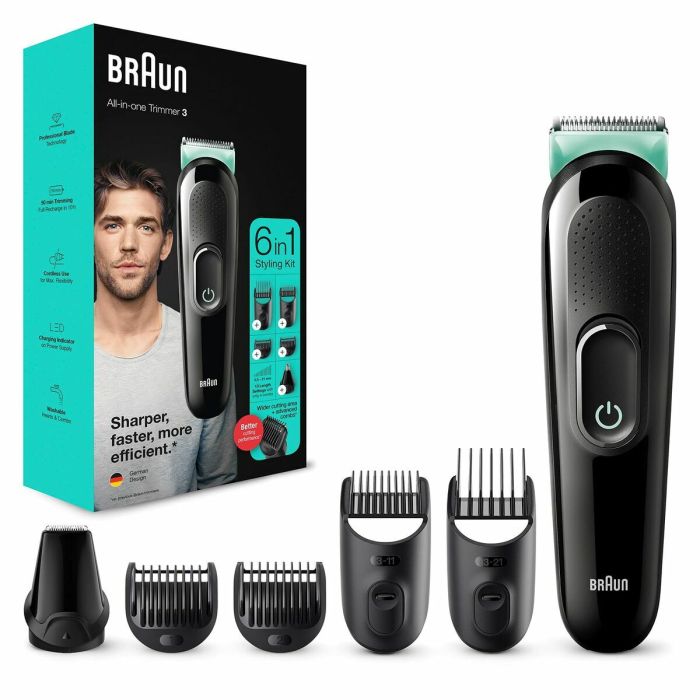 Braun MGK3321 Recortadora de Barba, Cabello y Precisión (Oído, Nariz) | 50 min Autonomía, 0.5-21mm, Lavable, Negro/Verde