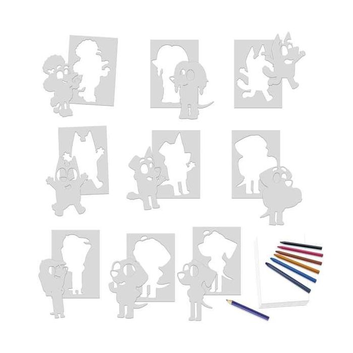 Set creativo plantillas de bluey con 9 modelos diferentes ¡dibuja y colorea con las ceras! 1 Set creativo plantillas de bluey con 9 modelos diferentes ¡dibuja y colorea con las ceras! 1
