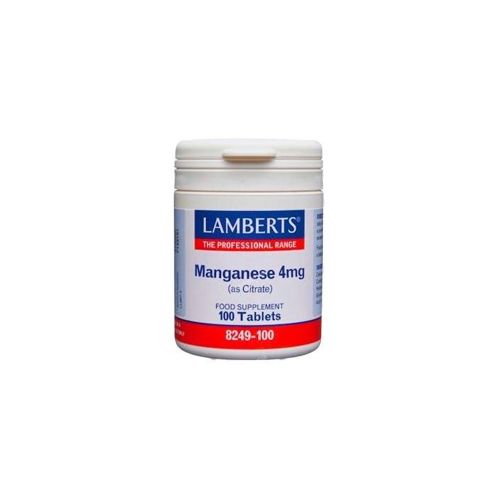 LAMBERTS Manganeso Citrato 4mg. 100 Cápsulas. Contribuye al metabolismo energético normal y mantenimiento de huesos.