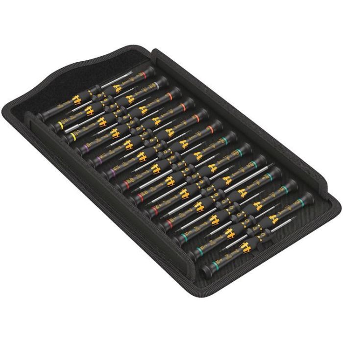 Wera 05134019001 Kraftform Micro Big Pack ESD, juego de destornilladores electrónicos de 25 piezas, negro/amarillo