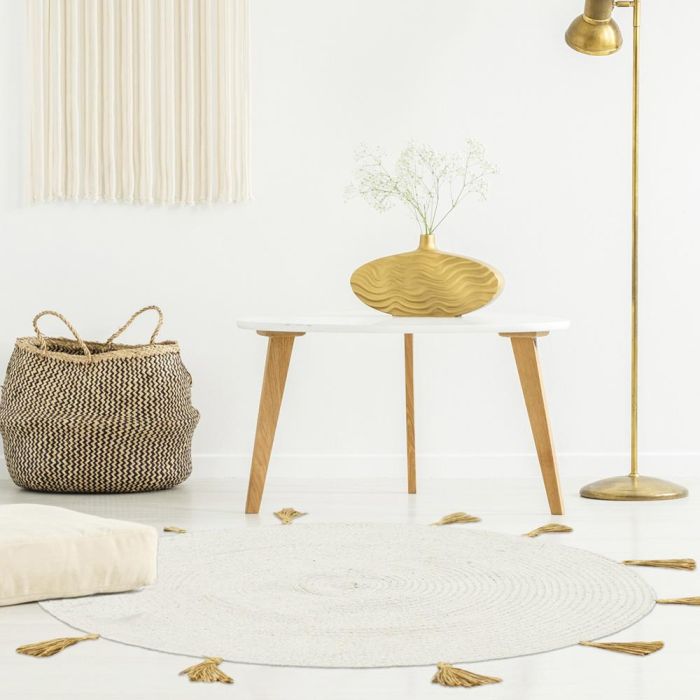 Home Deco Factory Alfombra Redonda con Flecos Mirage Beige Diámetro 90 cm para Salón/Dormitorio 1 Home Deco Factory Alfombra Redonda con Flecos Mirage Beige Diámetro 90 cm para Salón/Dormitorio 1