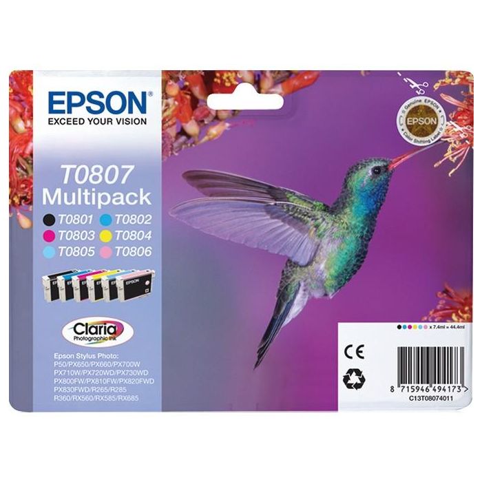 Epson T080740 Multipack Tinta Negra, Cian, Cian Claro, Magenta Claro, Magenta, Amarillo Original