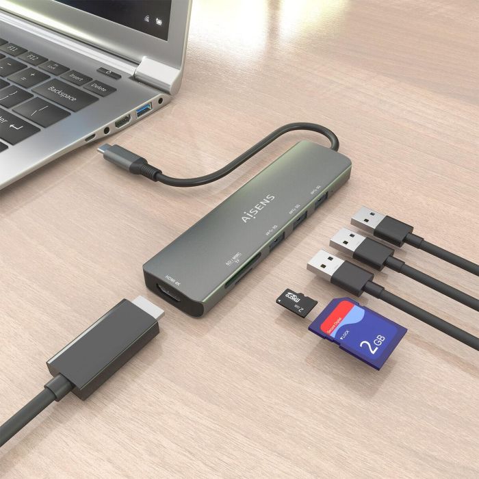 Hub USB Aisens USB-C DOCK 6 EN 1 Gris 11
