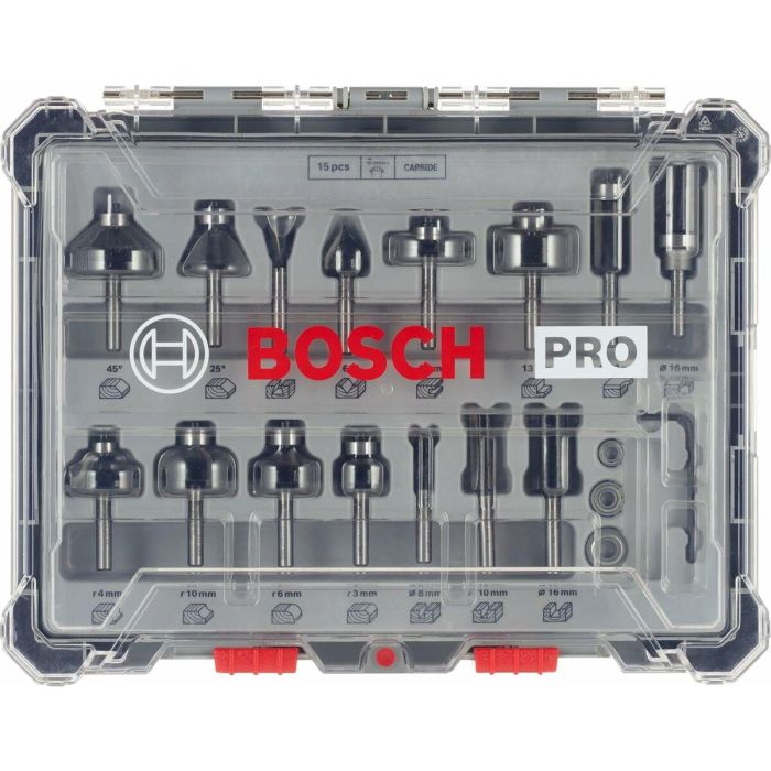 Bosch 2 607 017 471 Juego de Fresas Mixtas 6mm Vástago – 15 Piezas con Diámetros Variados y Estuche de Transporte 10