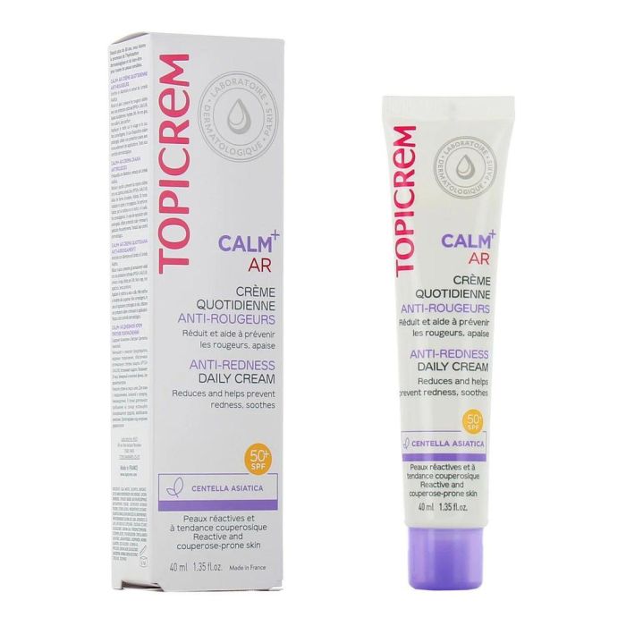 Topicrem CALM+ Crema Facial Diaria Anti-Rojeces SPF50+ Muy Alta Protección Piel Reactiva/Cuperosis Hidratante 24H 40ml