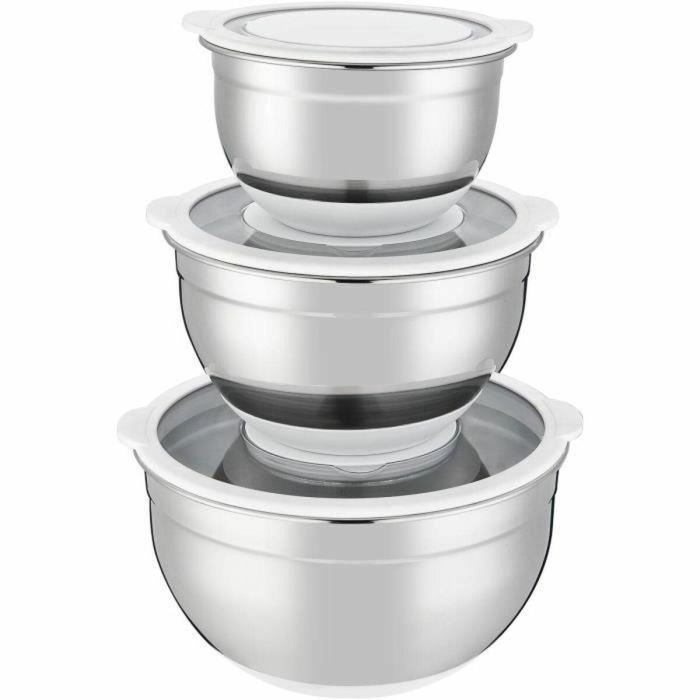 Arthur Martin AM486 Juego de Ensaladeras Acero Inoxidable 16-20-24 cm con Tapas Herméticas y Base de Silicona Antideslizante