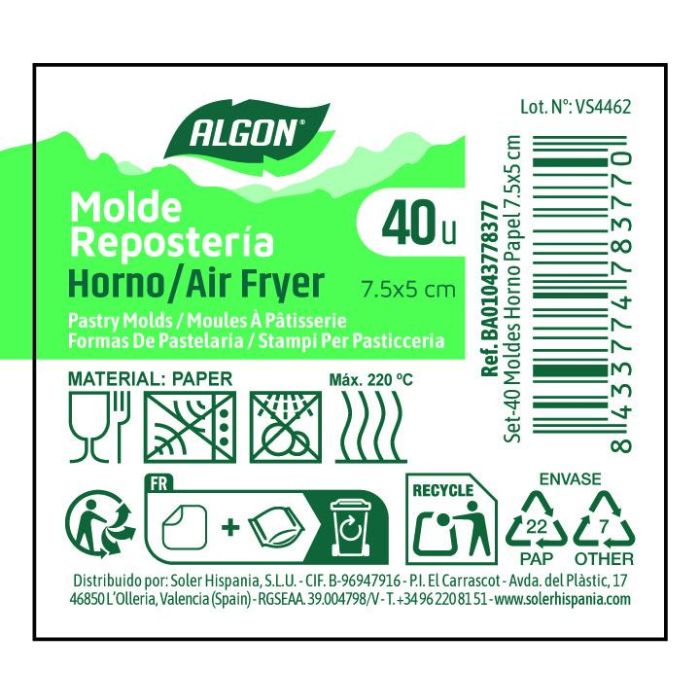 Set de 40 moldes para horno de papel 7.5x5 cm Algon - Inde (24 Cajas) 8 Set de 40 moldes para horno de papel 7.5x5 cm Algon - Inde (24 Cajas) 8