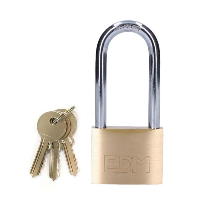Edm Candado de latón arco largo 50 mm con 3 llaves - 50 x 20 x 40 mm, arco Ø8 mm