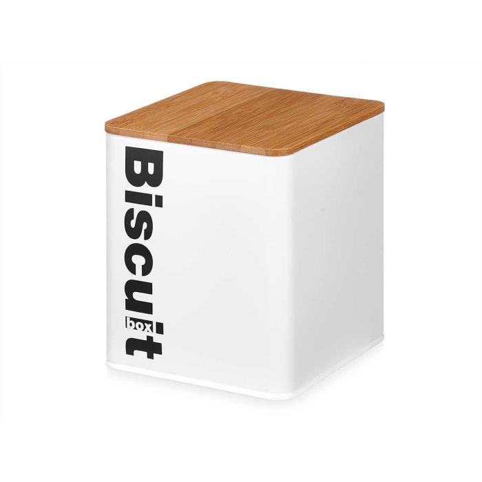 Bote Metal Cuadrado Biscuit Blanco Tapa Bambu Kinvara 14X16CM (6 Unidades) 1 Bote Metal Cuadrado Biscuit Blanco Tapa Bambu Kinvara 14X16CM (6 Unidades) 1