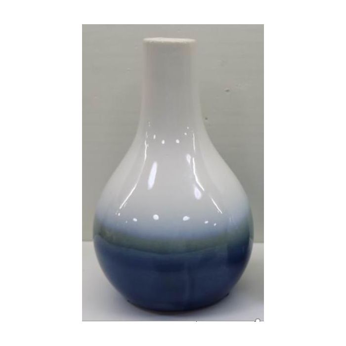 DKD Home Decor Jarrón Scandi de Porcelana Bicolor Azul - 13 x 20 x 13 cm (3 Unidades)