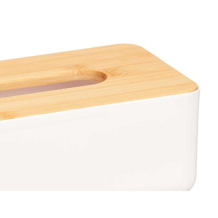 Berilo Porta Pañuelos Blanco con Tapa de Bambú 26 cm (Set de 8) 3