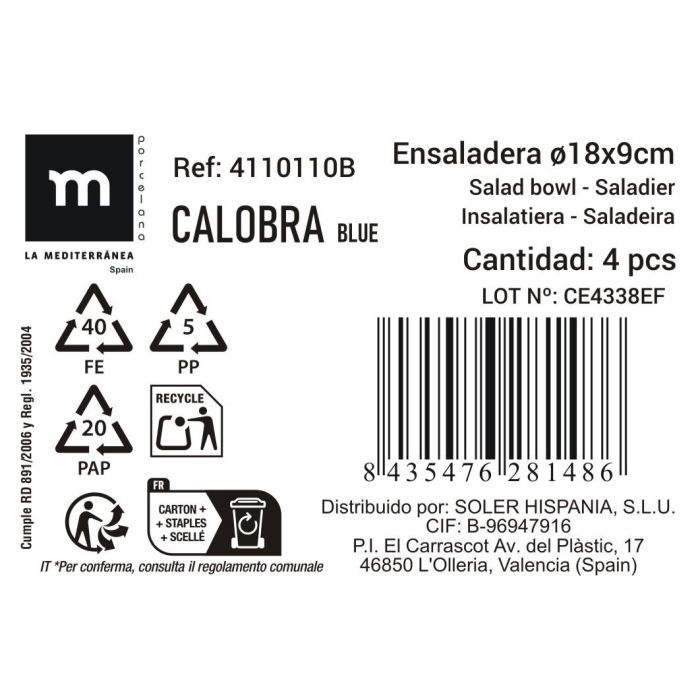 La Mediterranea Ensaladera Calobra Ø18x9 cm Azul 1440ml (16 Unidades) 4