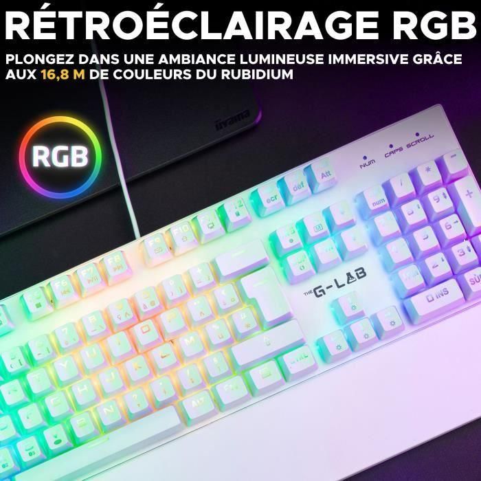 The G-Lab THE3760162051063 Teclado Gaming KEYZ RUBIDIUM Mecánico Interruptor Rojo RGB Con Cable Azerty Blanco con Reposamuñecas 1