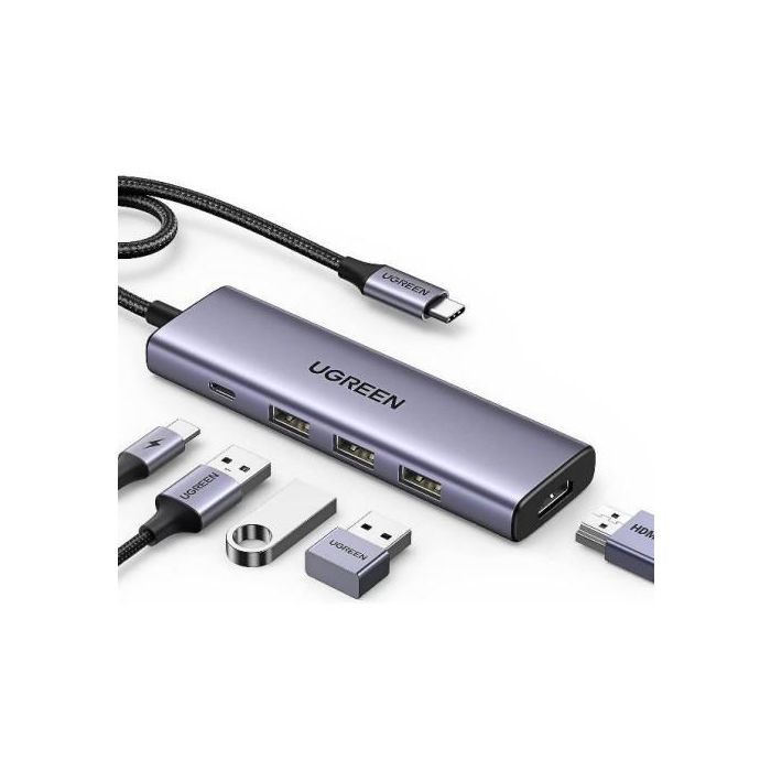 Ugreen Revodok 5-en-1 USB-C Hub con HDMI 4K y 3 Puertos USB-A 3.0 para Conectividad Extensa