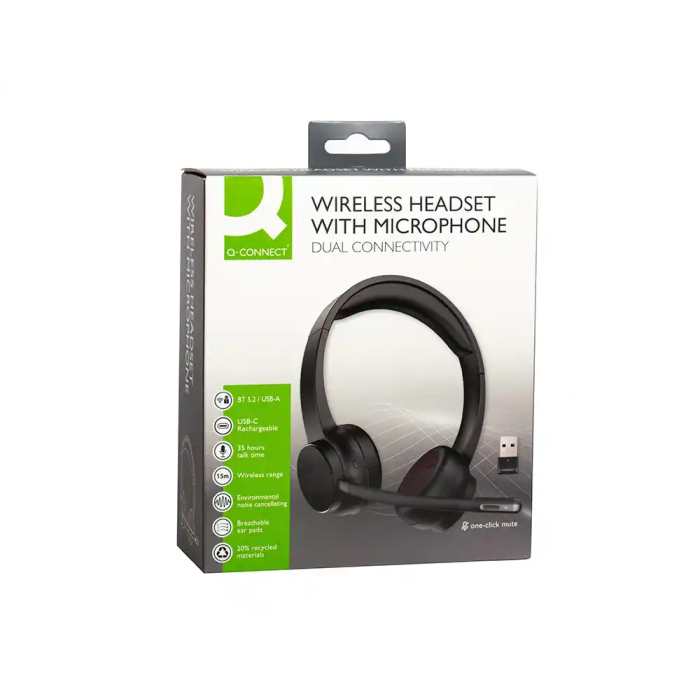 Q-connect Auricular Inalámbrico Diadema con Micrófono Flexible, Botón Bluetooth USB, Color Negro 8