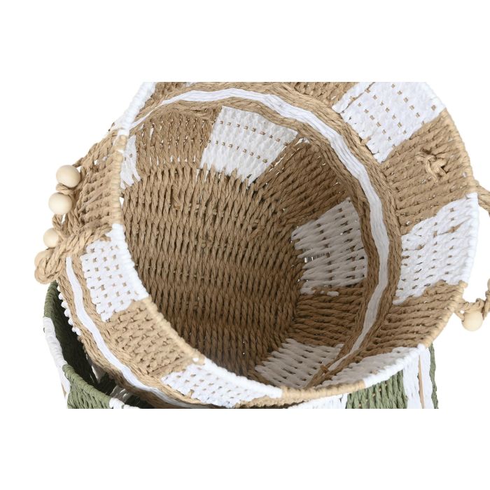 Cesta Tropical DKD Home Decor Verde Crema 36 x 36 x 36 cm Set de 2 (2 Unidades) 2