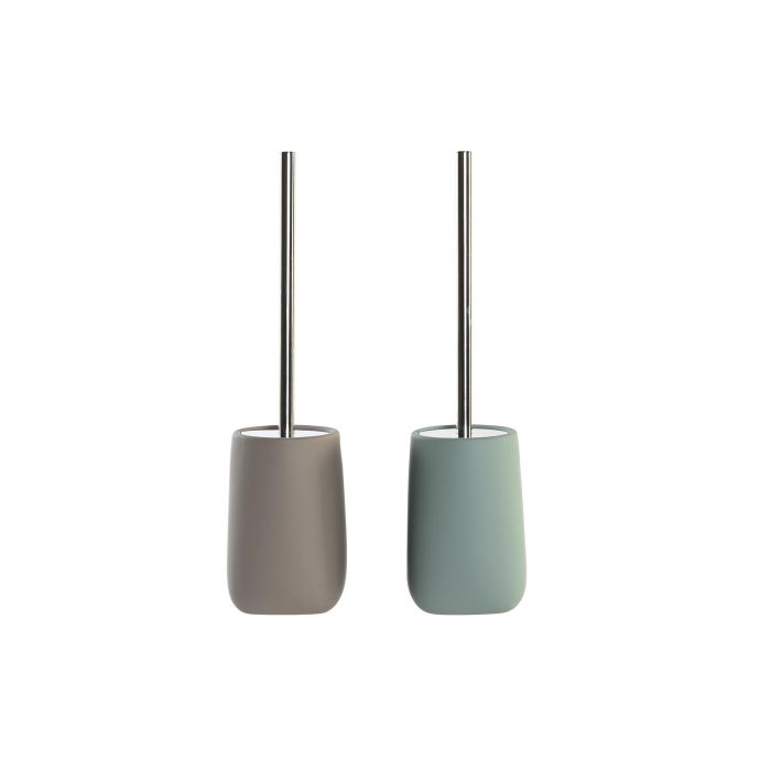 DKD Home Decor Escobillero Urban para Baño de Dolomite e Inox, Set de 2, Colores Beige y Verde Menta, 11x41x11 cm