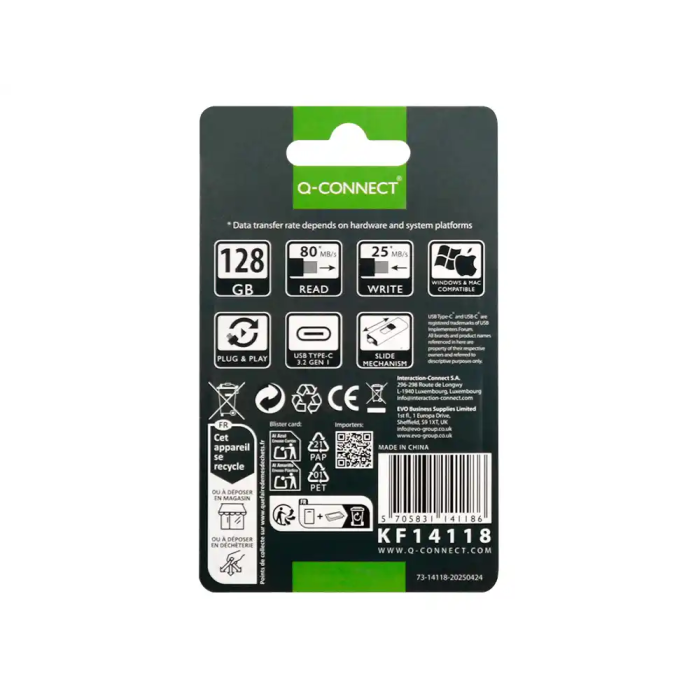 Q-connect Memoria USB 128 GB 3.2 Tipo C Flash Drive Plateado 3