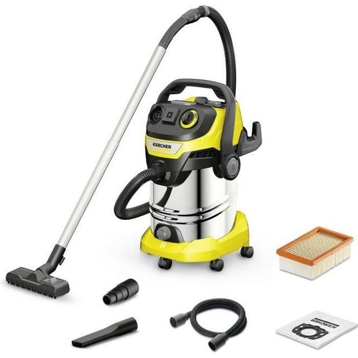 Aspirador en seco y húmedo KARCHER WD 6 PS V-30/8/35/T - Depósito de acero inoxidable 30 L - 1300W (toma de corriente portátil y función soplador)