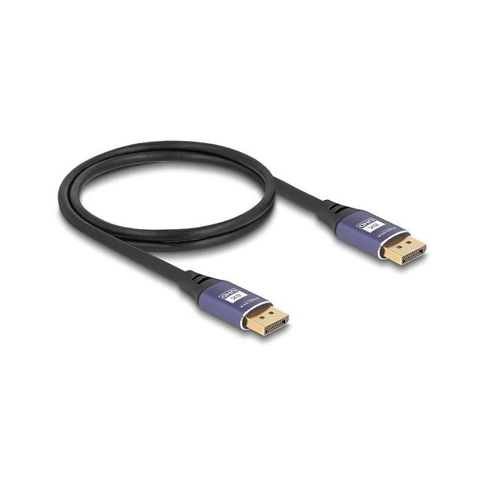 DeLOCK Cable DisplayPort 8K 1.4 7680x4320 60Hz 5m, Conector Macho-Derecho Dorado, 32.4 Gbit/s, HDCP 2.3, DSC, Color Negro/Lila 1