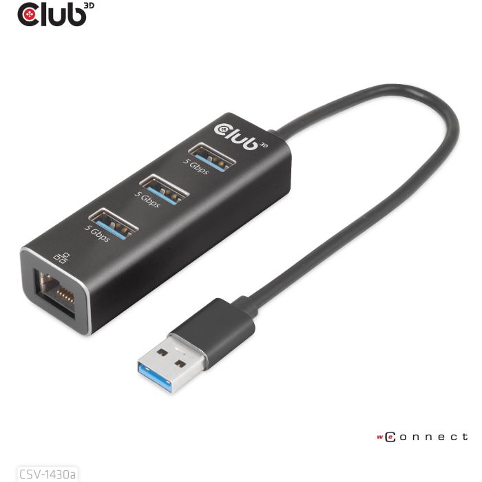 Club3D Hub USB 3.2 Gen 1 Tipo-A con 3 Puertos y Adaptador Gigabit Ethernet, Negro, Conectividad Alámbrica 1 Club3D Hub USB 3.2 Gen 1 Tipo-A con 3 Puertos y Adaptador Gigabit Ethernet, Negro, Conectividad Alámbrica 1