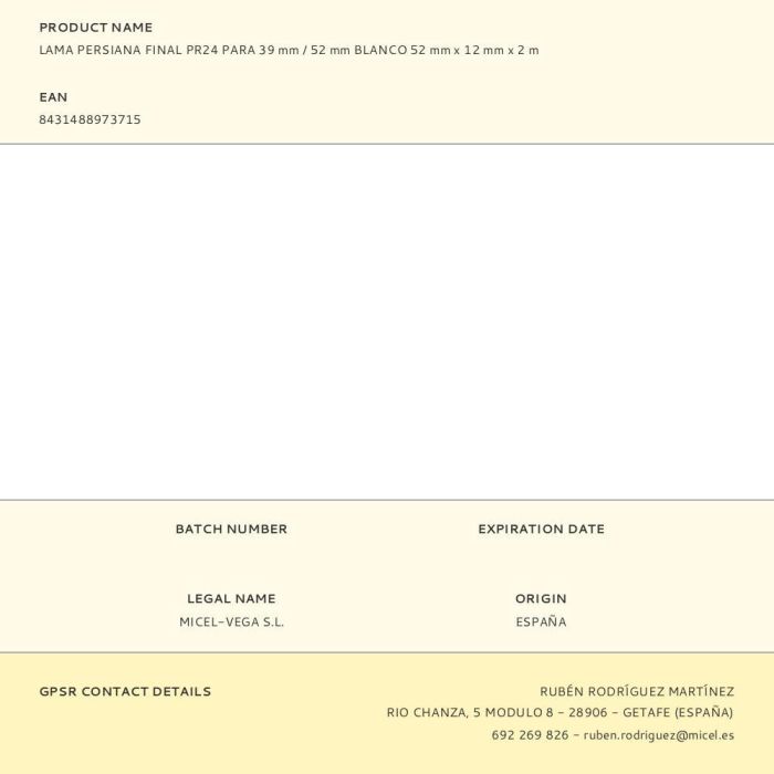 Micel Lama final de persiana Pr24 para 52 mm, PVC blanco, 52 mm x 2 m x 12 mm 2 Micel Lama final de persiana Pr24 para 52 mm, PVC blanco, 52 mm x 2 m x 12 mm 2