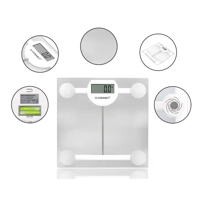 Q-connect Báscula de Baño Digital KF19060, Precisión 100g, Capacidad 180kg, Pantalla LCD, 300x300x22mm 4
