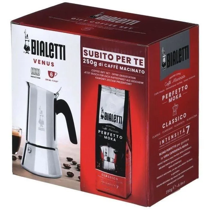 Bialetti BIA8006363034951 Cafetera Italiana Venus 6 Tazas 0.30L + Café Perfetto Moka Classico Paquete 250g Plata 1